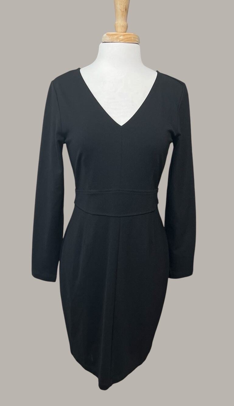 Lark & Ro Dress Black Long Sleeve Classic V Business Event Funeral Stretch Sz 12